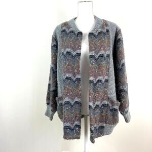 Vintage LeRoy Knitwear Wool-Blend Cardigan M – Chunky Open Front